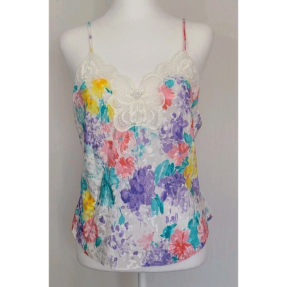 Vntg Deena Size 34 Babydoll Camisole Teddy Coquette Lace Satin Colorful Feminine